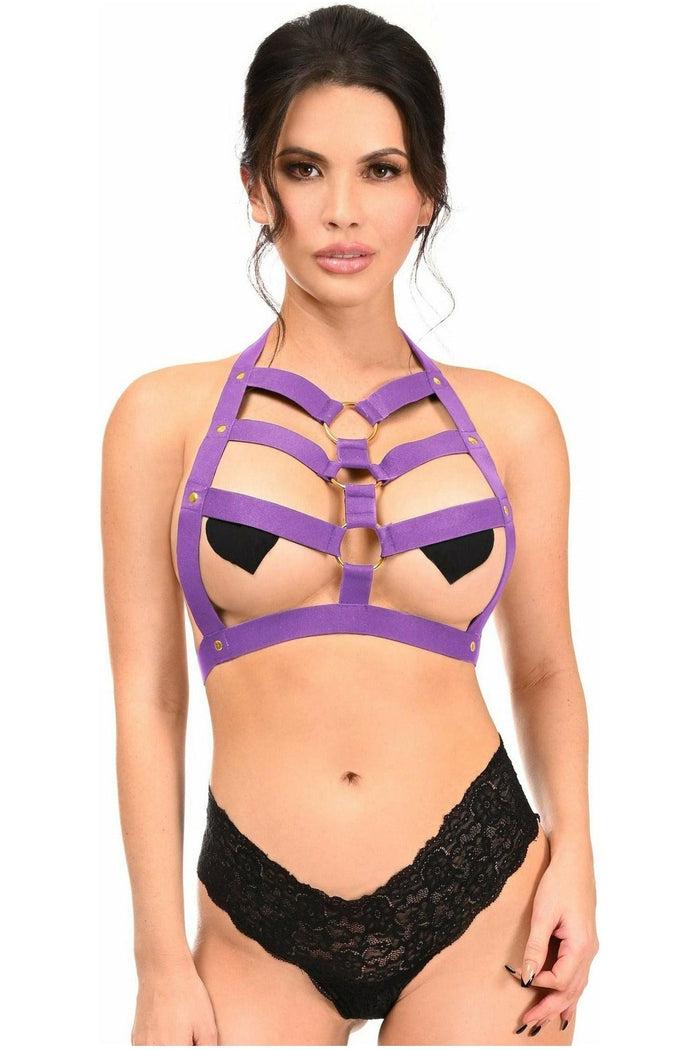 daisy beachwear BOXED Dark Purple Stretchy Body Harness w/Gold Hardware