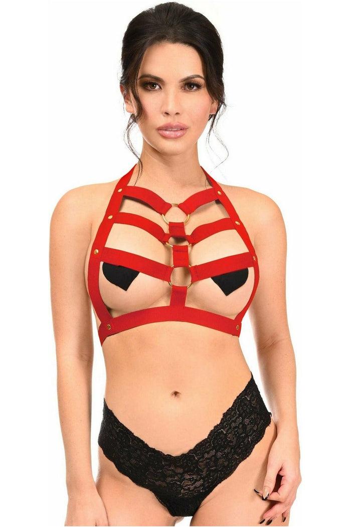 daisy beachwear BOXED Dark Red Stretchy Body Harness w/Gold Hardware
