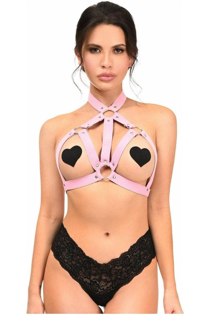 daisy beachwear BOXED Lt Pink Stretchy Body Harness w/Silver Hardware