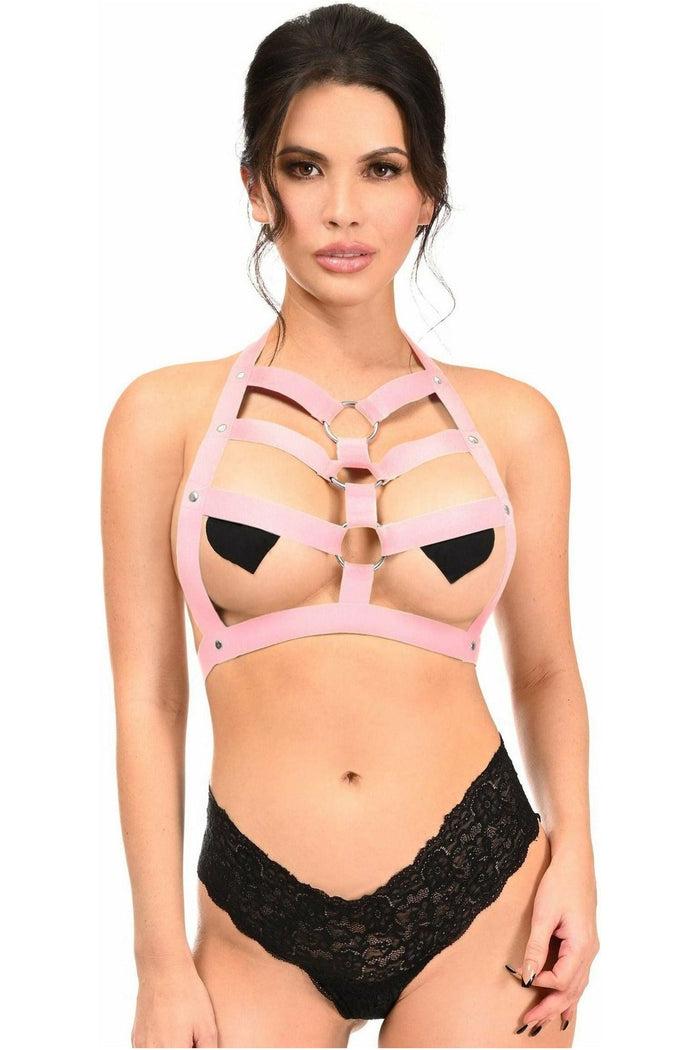 daisy beachwear BOXED Lt Pink Stretchy Body Harness w/Silver Hardware