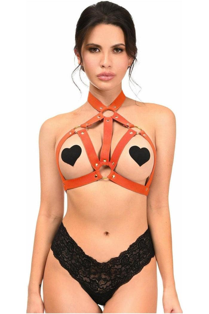 daisy beachwear BOXED Red Stretchy Body Harness w/Gold Hardware