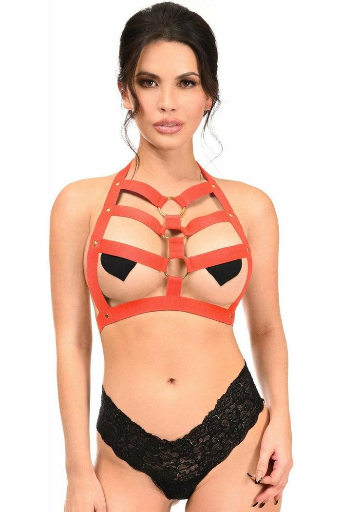daisy beachwear BOXED Red Stretchy Body Harness w/Gold Hardware