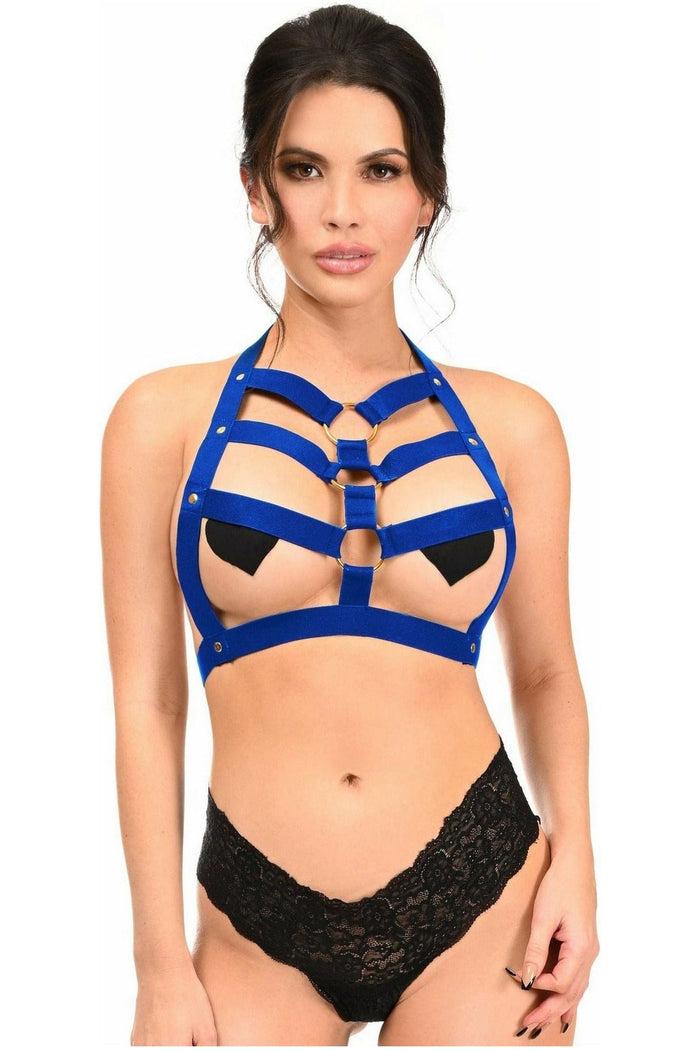 daisy beachwear BOXED Royal Blue Stretchy Body Harness w/Gold Hardware