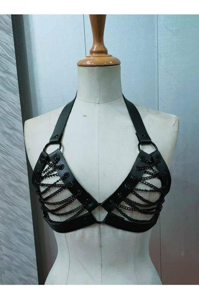 daisy beachwear Candy Collection - Black Chain Lace-Up Bra Top Harness