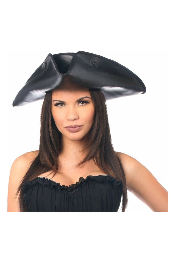 daisy beachwear Black Faux Leather Pirate Hat
