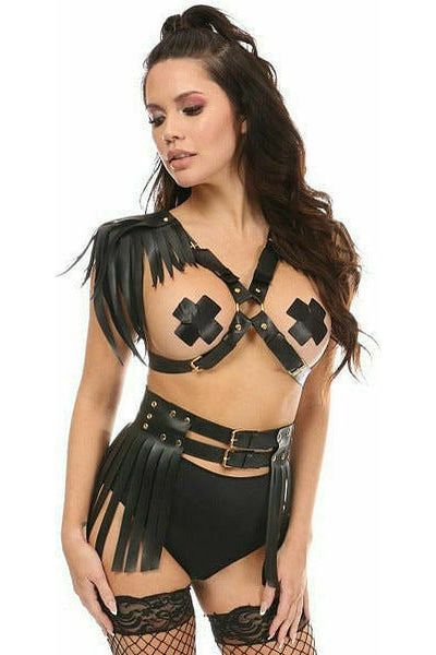 Daisy Beachwear Black/Gold Fringe Shoulder Harness