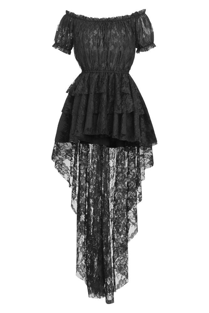 daisy beachwear Black High Low Lace Dress