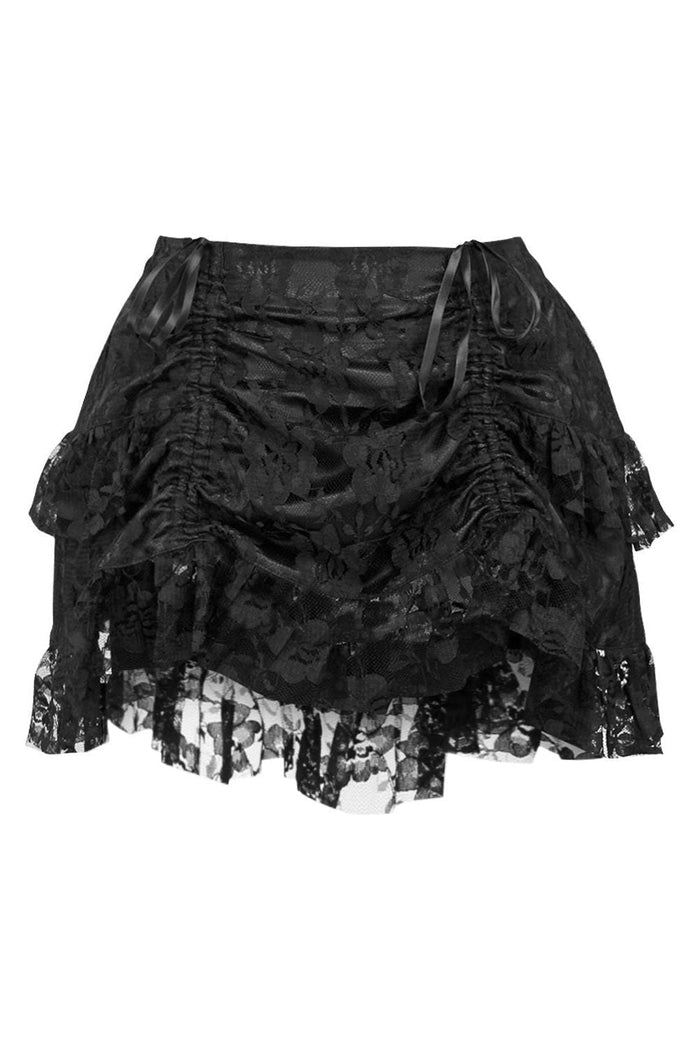 daisy beachwear Black Lace Ruched Bustle Skirt