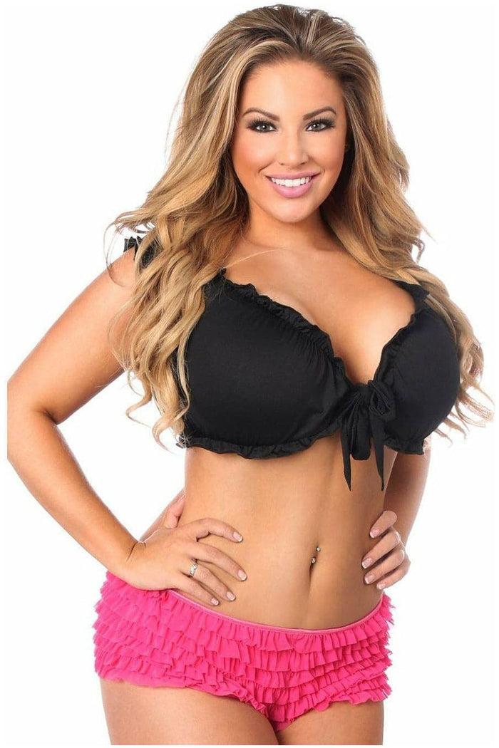 daisy beachwear Black Peasant Top