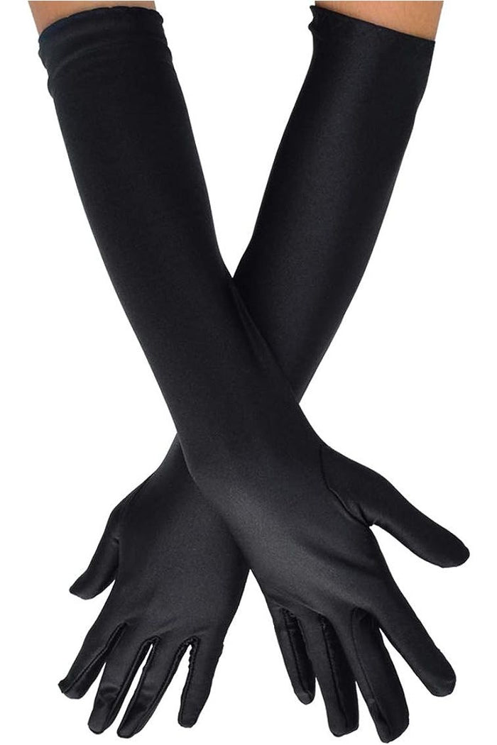 daisy beachwear Black Satin Gloves - Long