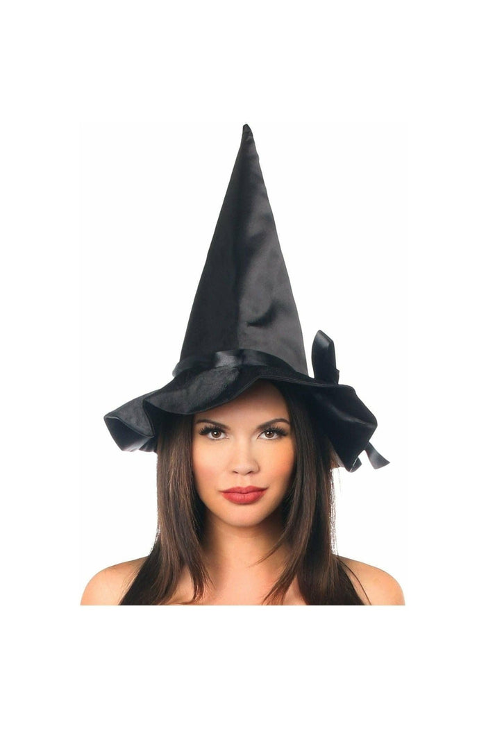 daisy beachwear Black Satin Ribbon Witch Hat