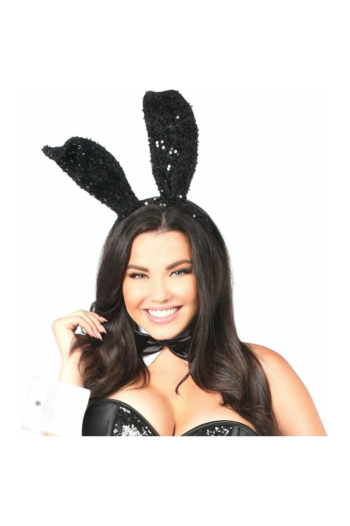daisy beachwear Black Sequin Bunny Ears