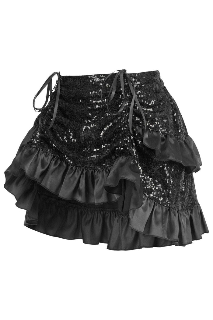 Daisy Beachwear Black Sequin Ruched Bustle Skirt