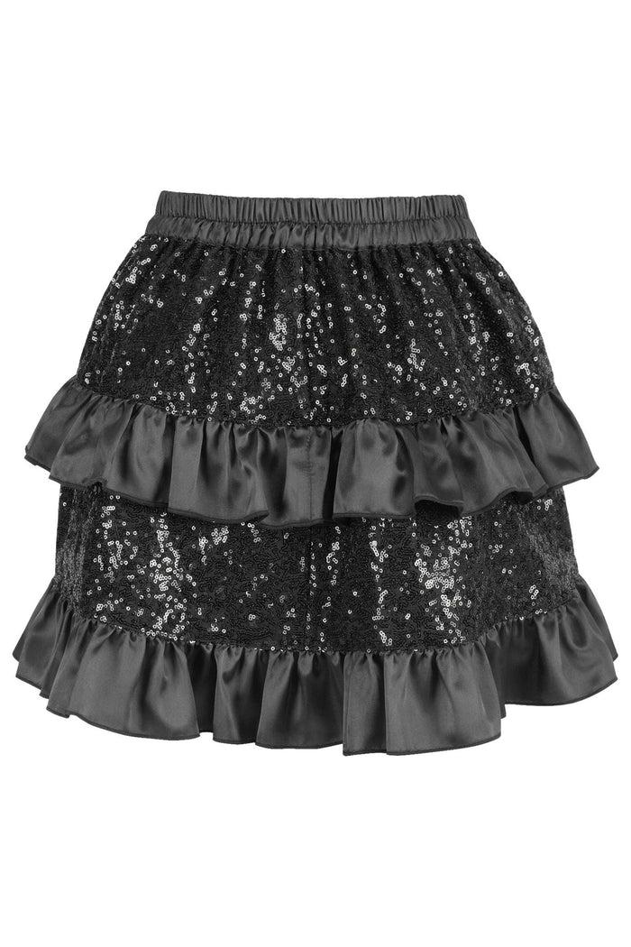 Daisy Beachwear Black Sequin Ruched Bustle Skirt