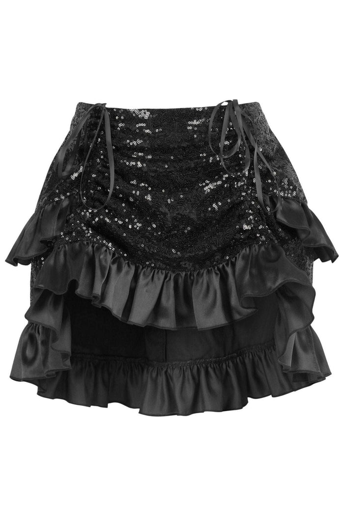 daisy beachwear Black Sequin Ruched Bustle Skirt