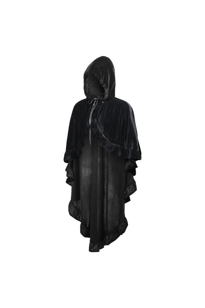Daisy Beachwear Black Velvet Hooded Ruffle Cape