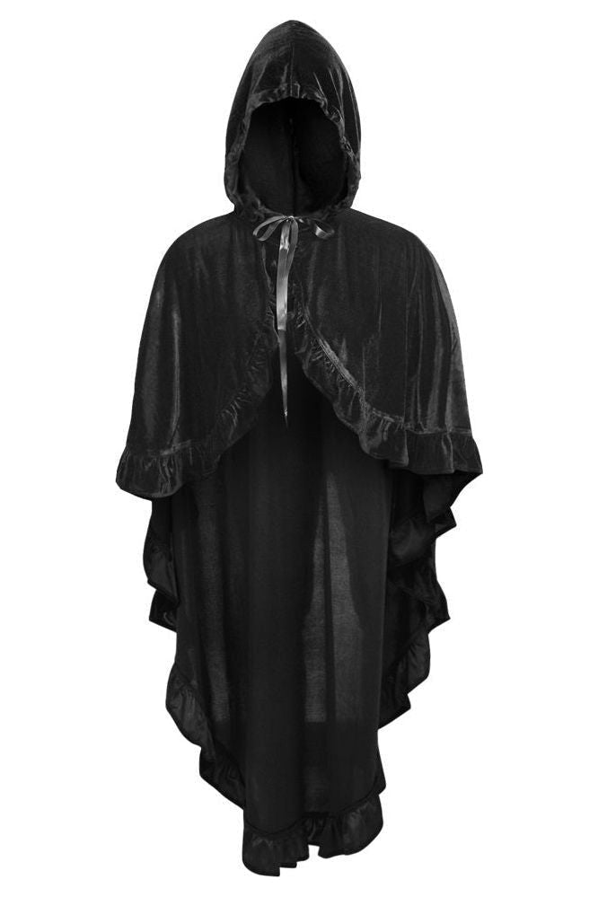 daisy beachwear Black Velvet Hooded Ruffle Cape