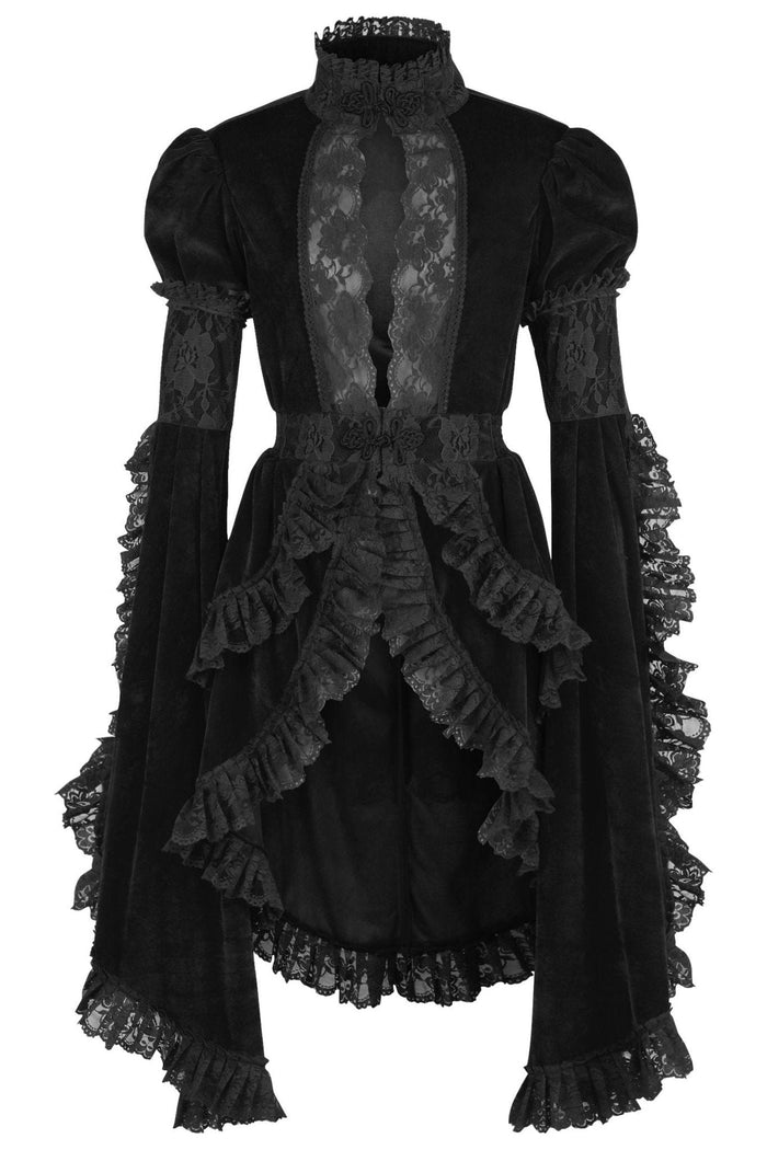 daisy beachwear Black Velvet & Lace Ruffled Jacket