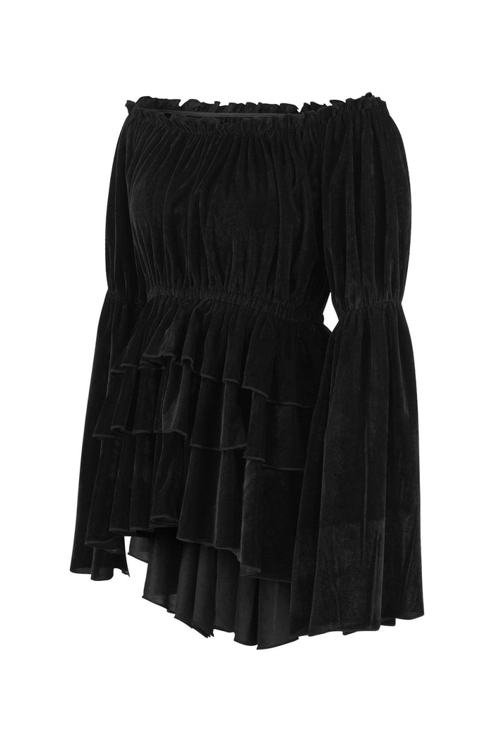 Daisy Beachwear Black Velvet Ruffle Dress