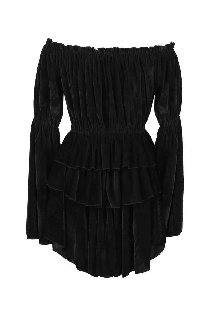 Daisy Beachwear Black Velvet Ruffle Dress