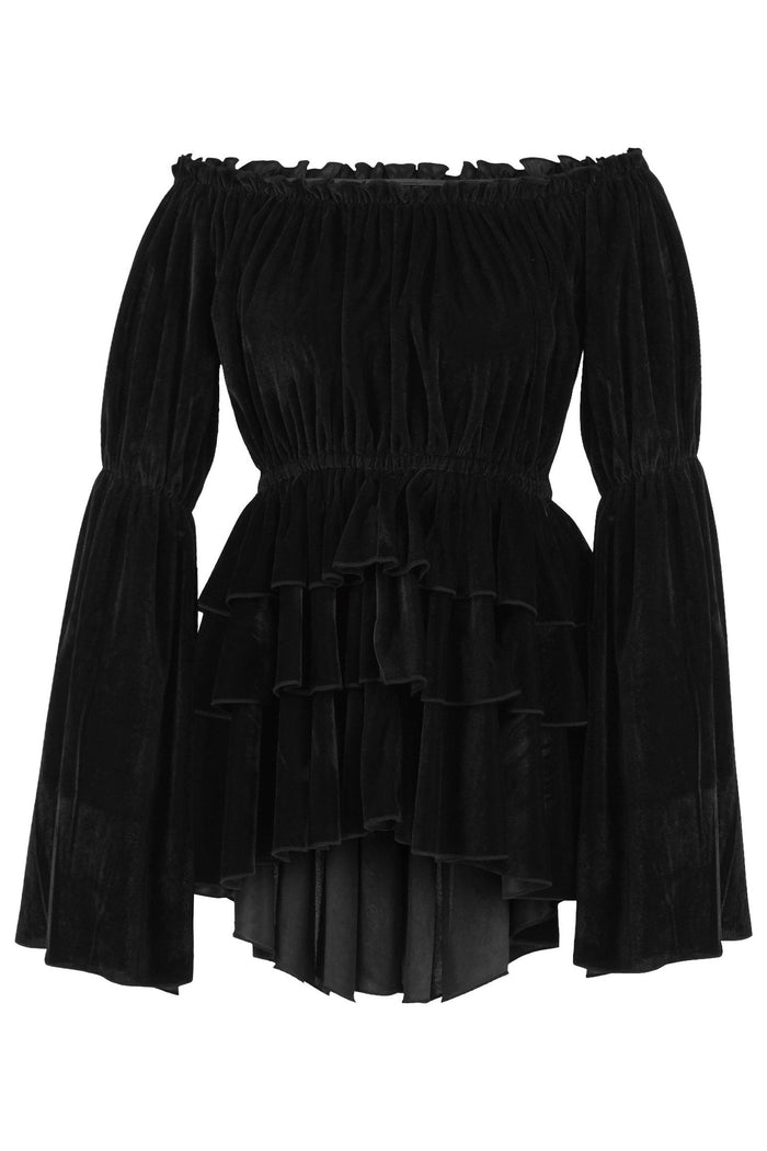 daisy beachwear Black Velvet Ruffle Dress