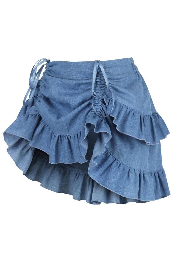 Daisy Beachwear Blue Denim Ruched Bustle Skirt