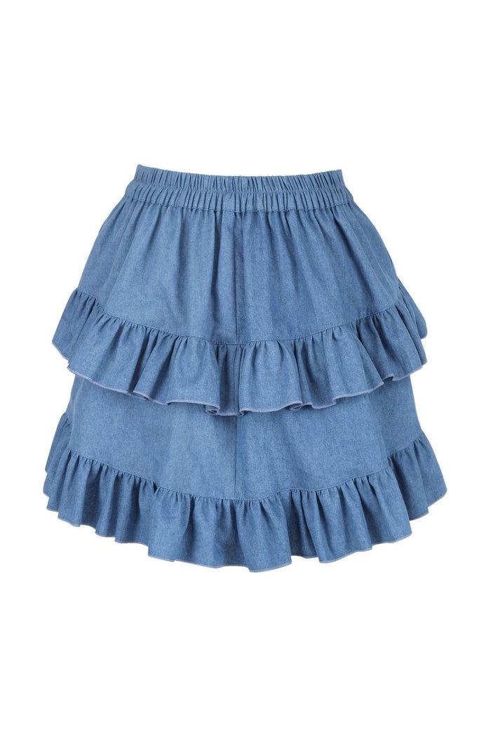 Daisy Beachwear Blue Denim Ruched Bustle Skirt