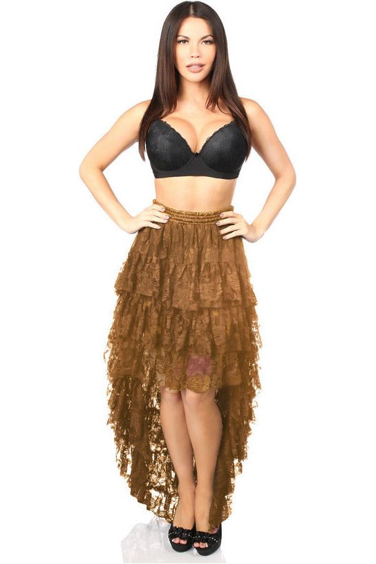 daisy beachwear Brown High Low Lace Skirt