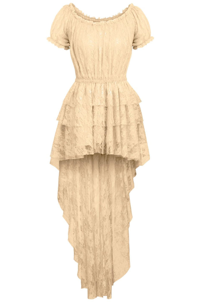 daisy beachwear Cream High Low Lace Dress
