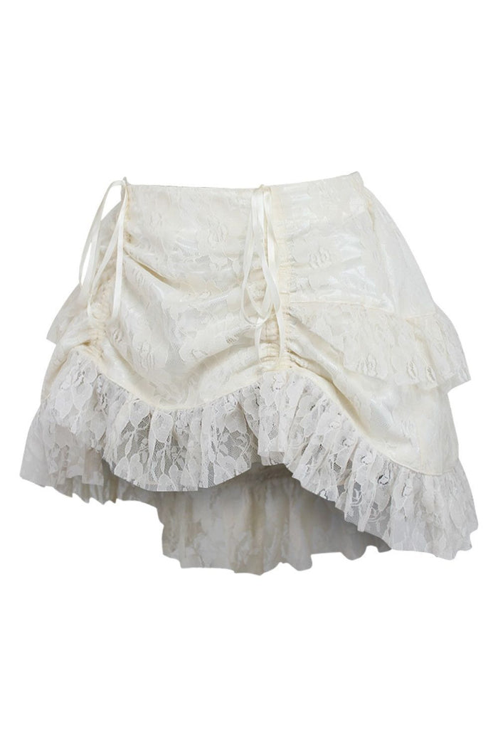Daisy Beachwear Cream Lace Ruched Bustle Skirt