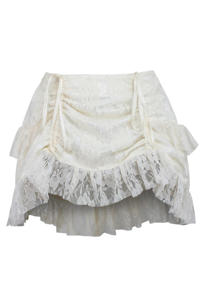 daisy beachwear Cream Lace Ruched Bustle Skirt