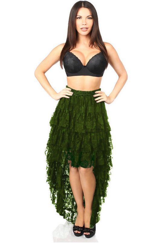daisy beachwear Dark Green High Low Lace Skirt