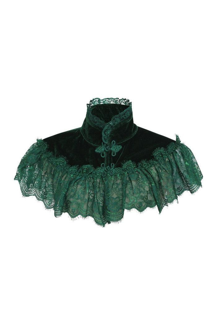 daisy beachwear Dark Green Velvet & Lace Capelet