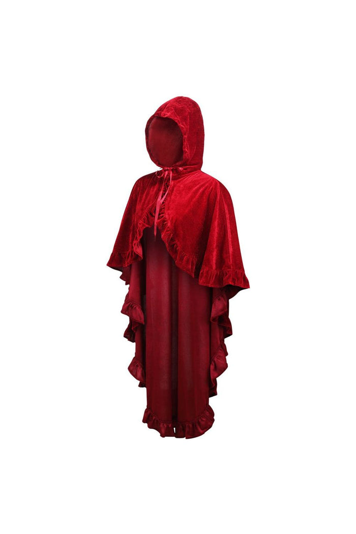 Daisy Beachwear Dark Red Velvet Hooded Ruffle Cape