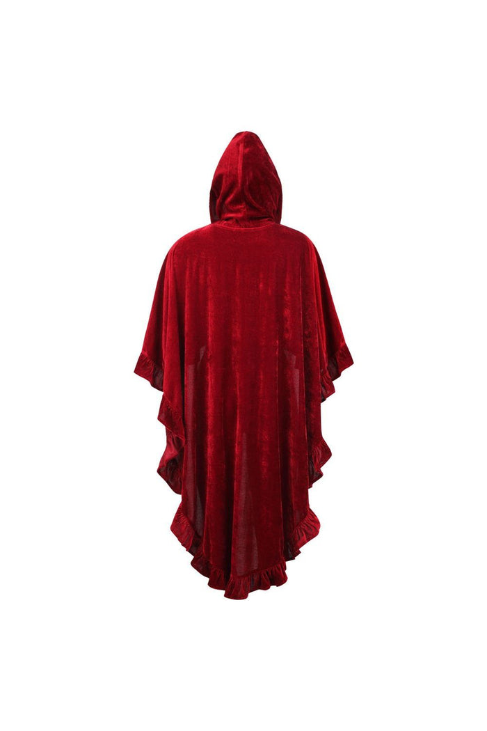 Daisy Beachwear Dark Red Velvet Hooded Ruffle Cape