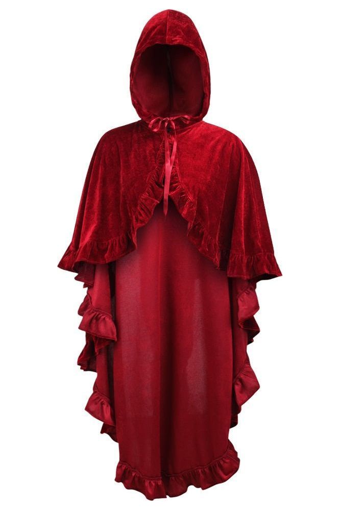 daisy beachwear Dark Red Velvet Hooded Ruffle Cape