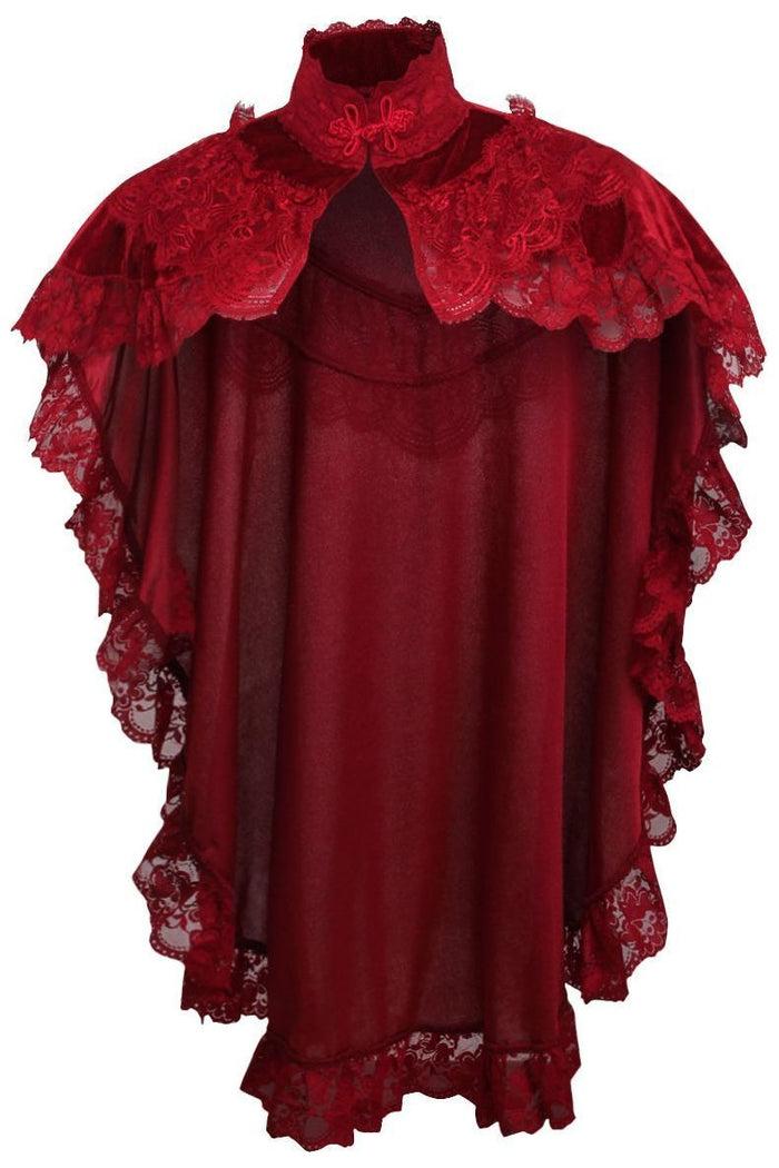 daisy beachwear Dark Red Velvet & Lace Capelet