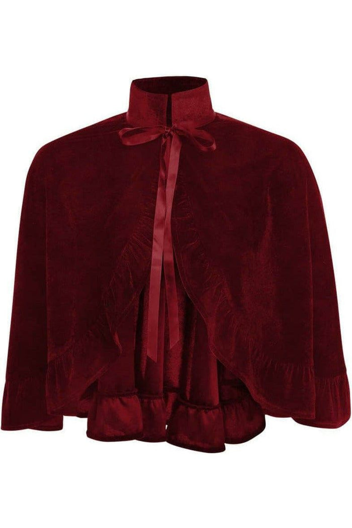 daisy beachwear Dark Red Velvet Ruffle Cape