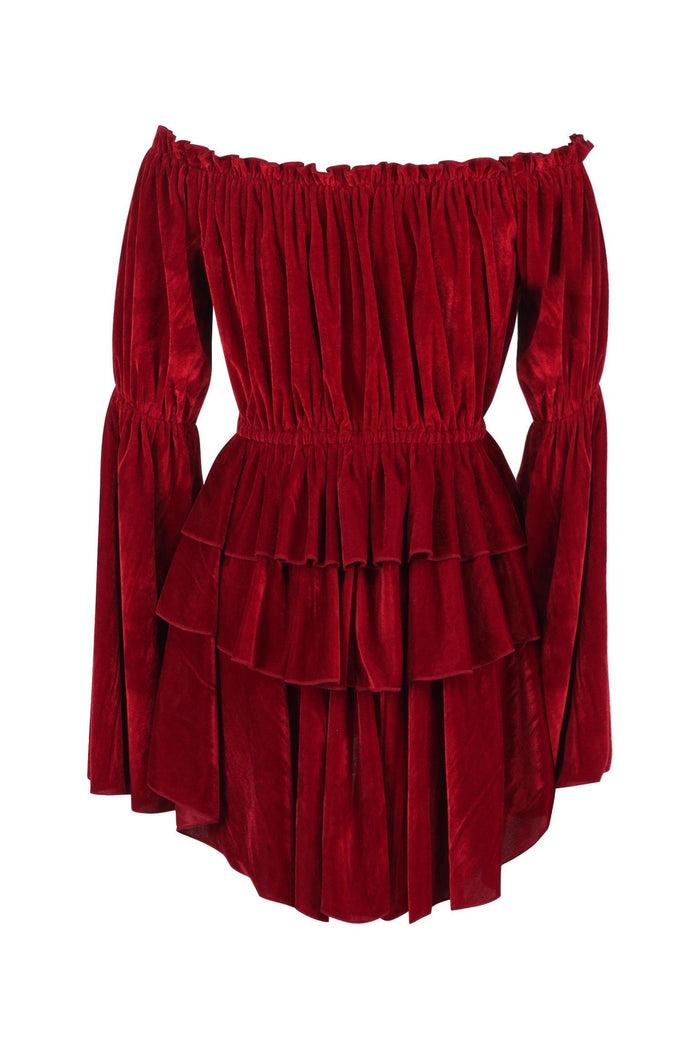 Daisy Beachwear Dark Red Velvet Ruffle Dress