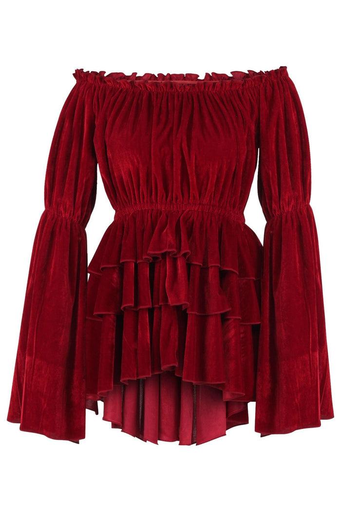 daisy beachwear Dark Red Velvet Ruffle Dress