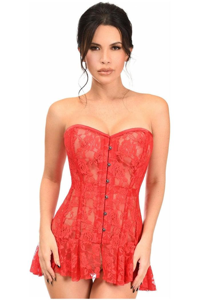 Daisy Beachwear Lavish Red Sheer Lace Corset Dress
