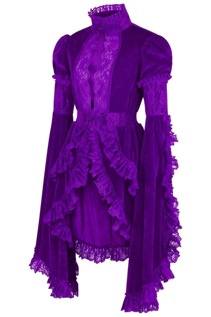 Daisy Beachwear Purple Velvet & Lace Ruffled Jacket