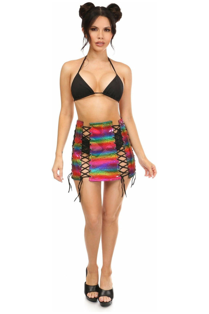Daisy Beachwear Rainbow Glitter PVC Lace-Up Skirt
