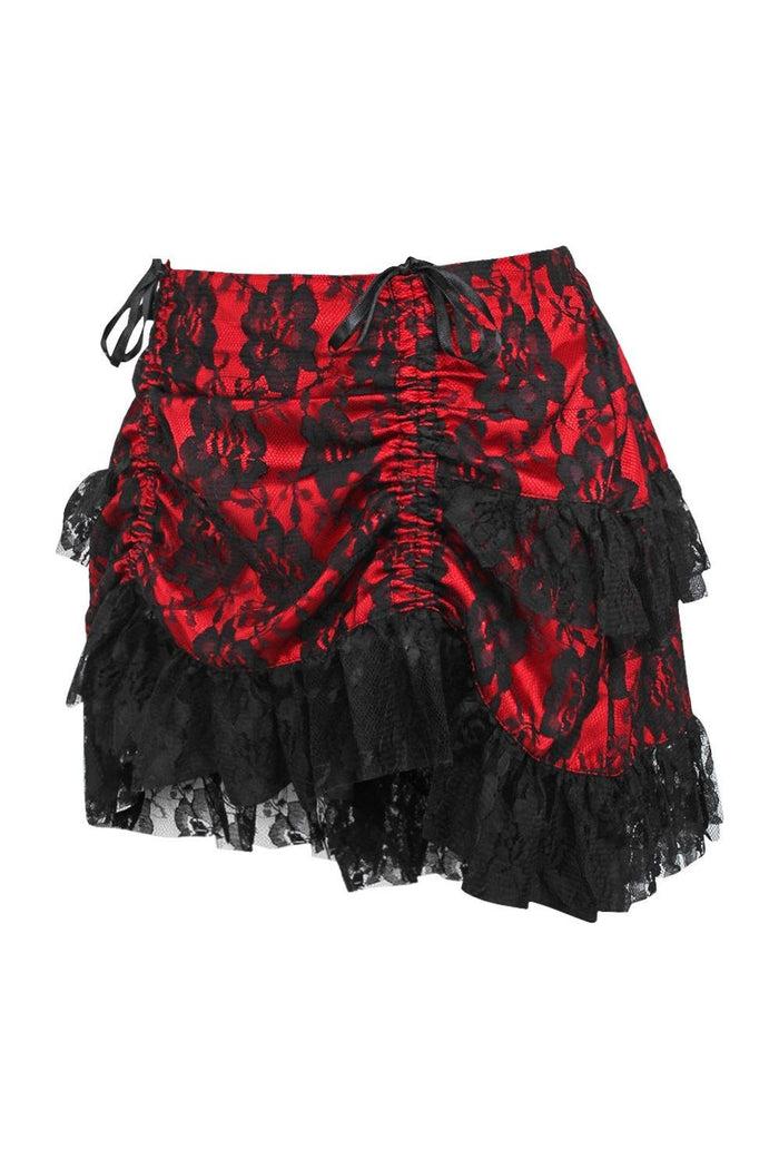 Daisy Beachwear Red/Black Lace Ruched Bustle Skirt