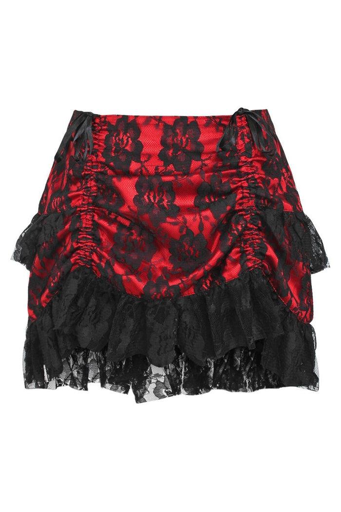 daisy beachwear Red/Black Lace Ruched Bustle Skirt