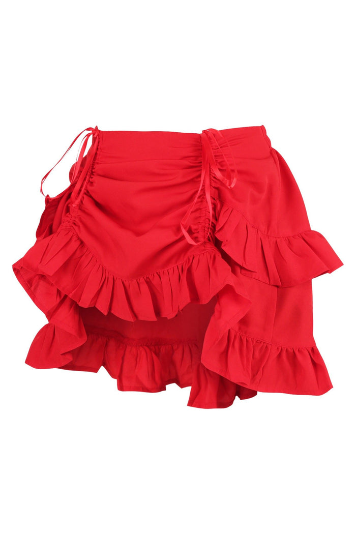 Daisy Beachwear Red Crepe Ruched Bustle Skirt