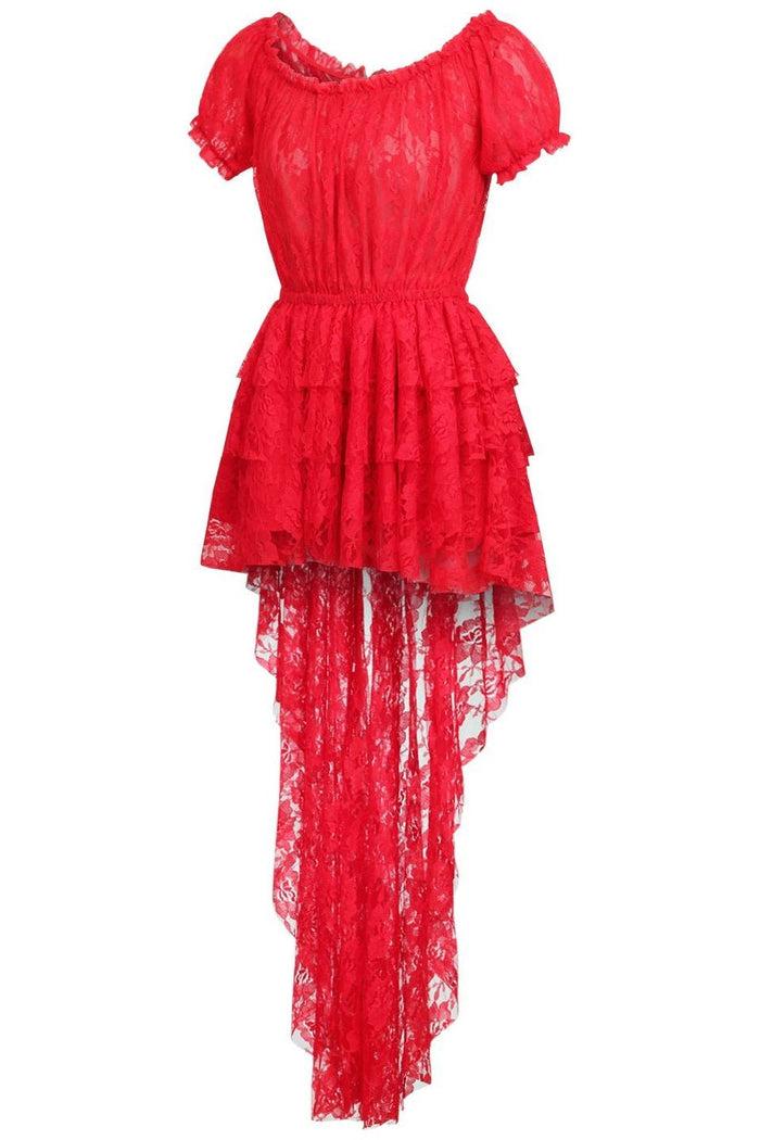 Daisy Beachwear Red High Low Lace Dress