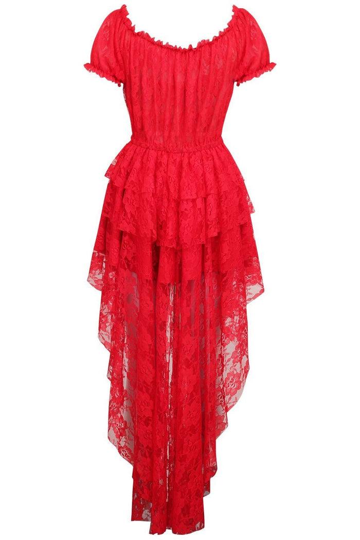 Daisy Beachwear Red High Low Lace Dress