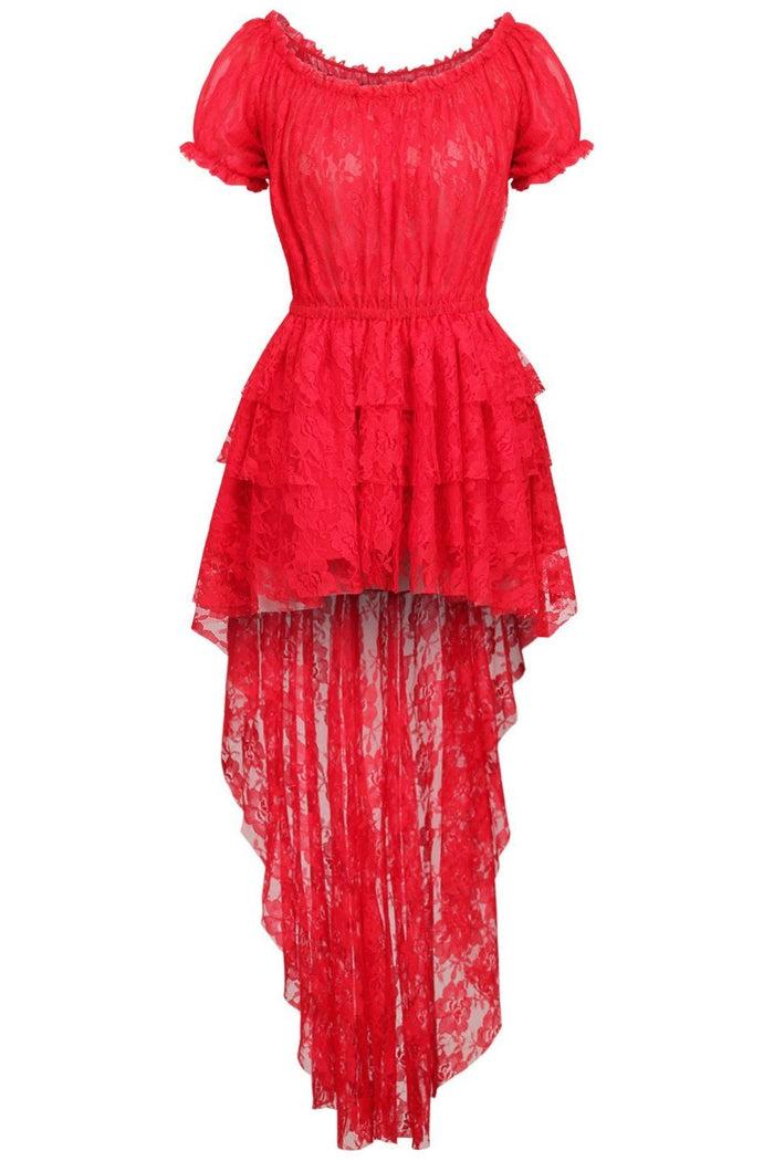 daisy beachwear Red High Low Lace Dress