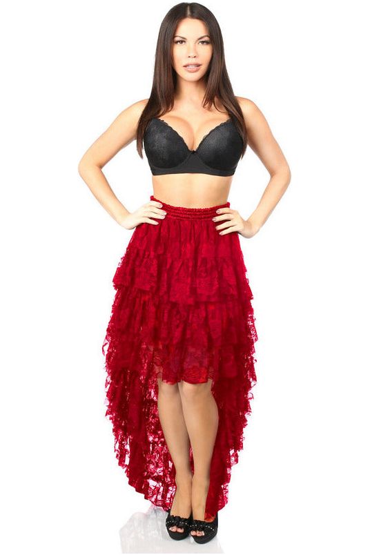 daisy beachwear Red High Low Lace Skirt